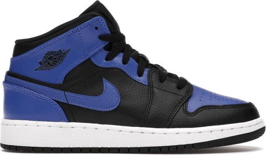 Nike Air Jordan 1 Mid Black Hyper Royal White Zwart Wit Air Jordan 1 Lifestyle Kinder Sneakers voor en