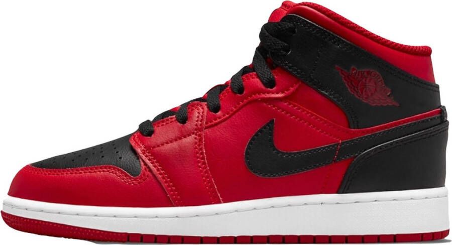 Nike Air Jordan 1 Mid Reverse Bred (2021) (GS) 554725-660 BRED Zwart Rood Schoenen
