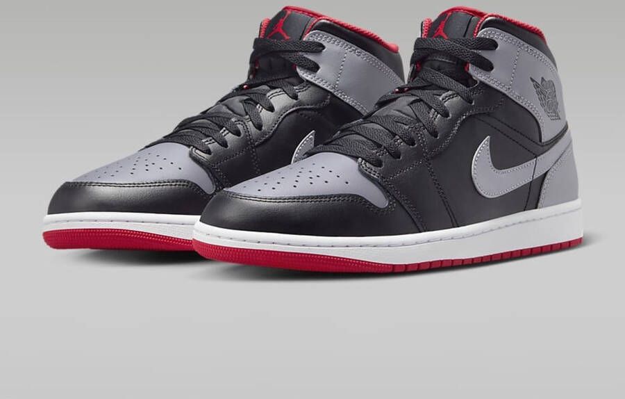 Jordan Air 1 Mid Black Fire Red White Cement Grey- Heren Black Fire Red White Cement Grey