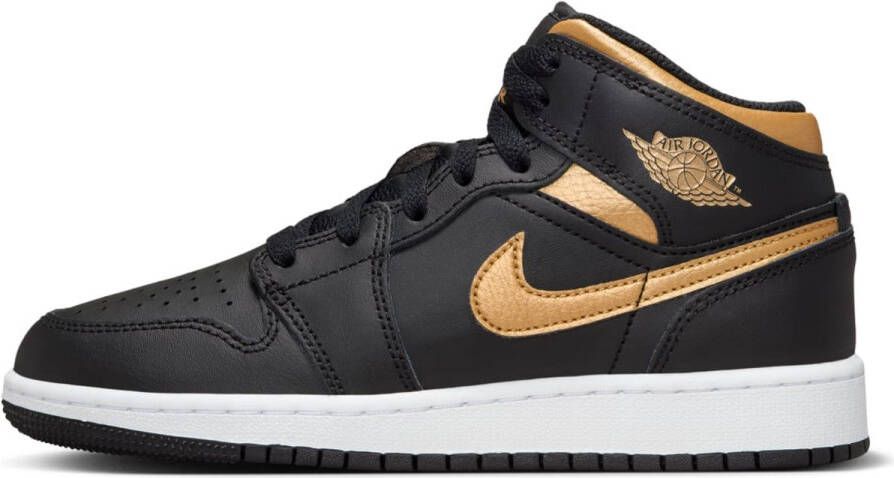 Jordan Air 1 Mid Junior Black White Metallic Gold Black White Metallic Gold