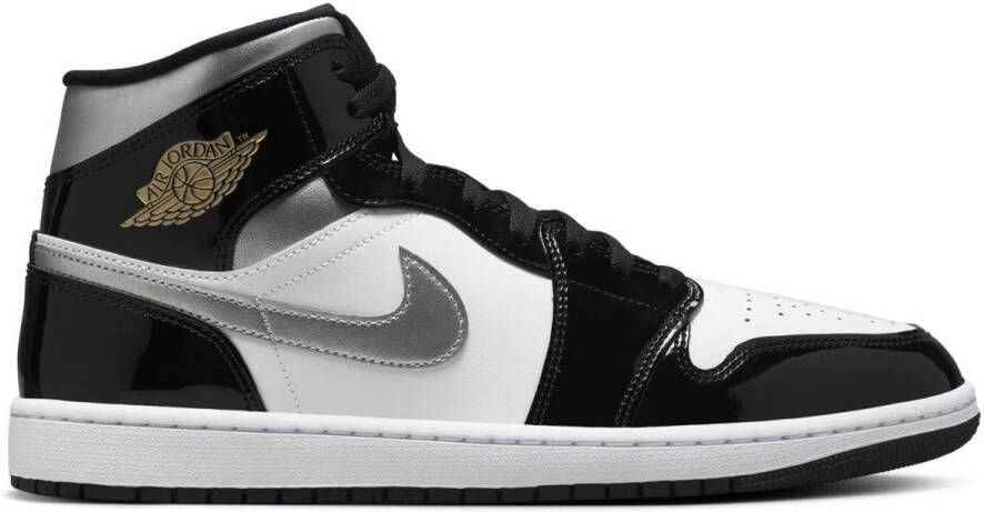 Nike Air Jordan 1 Mid SE Patent Black White Silver Gold Sneakers Doos Zonder Deksel