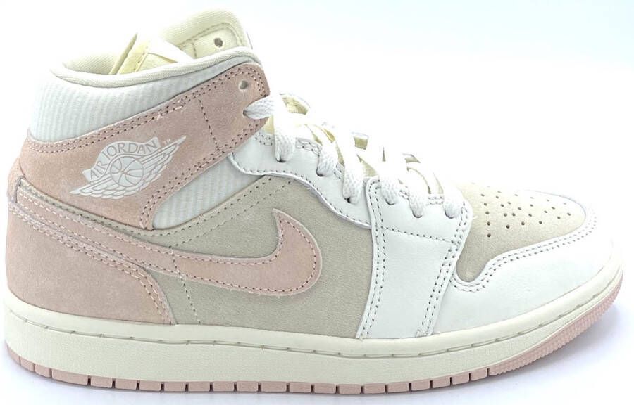Nike Air Jordan 1 Mid Roze Wit Beige Sneakers Dames Doos Zonder Deksel