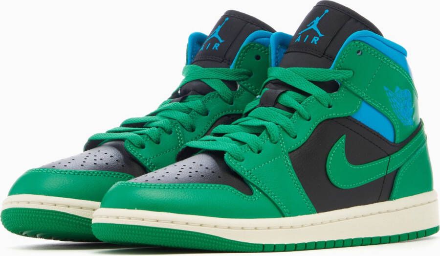 Nike Air Jordan 1 Mid Sneakers Unisex Zwart Aquatone Sail Lucky Green