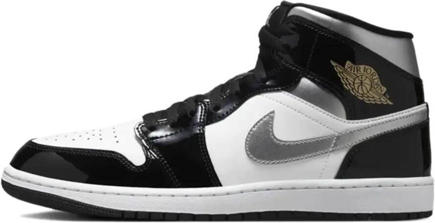 Nike Air Jordan 1 Mid SE Patent Black White Silver Gold Sneakers Doos Zonder Deksel