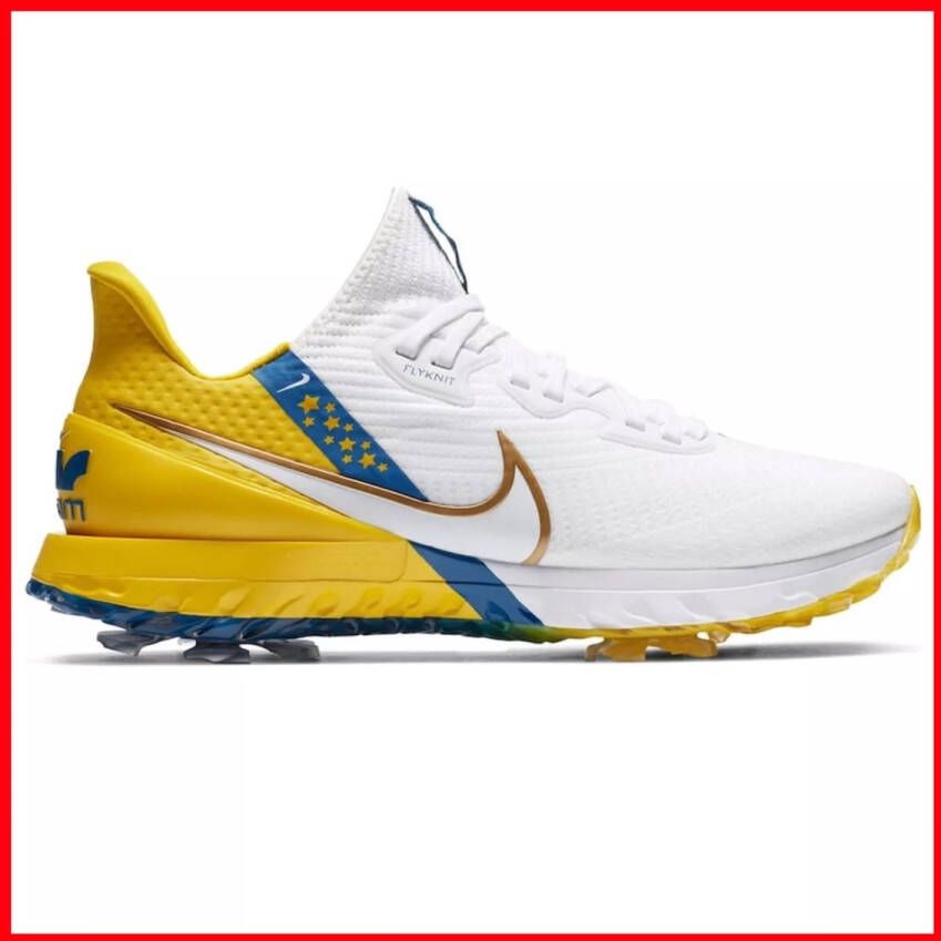 Nike Air Zoom Infinity Tour Golf Limited Edition European Tour Heren Flyknit Wit Geel Blauw Doos Zonder Deksel