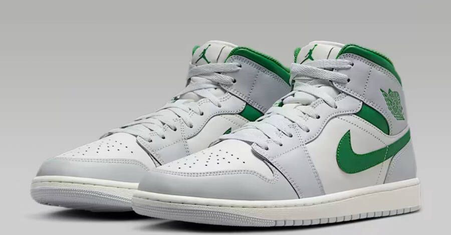 Nike Jordan 1 Mid Sneakers nen Grijs Wit Groen