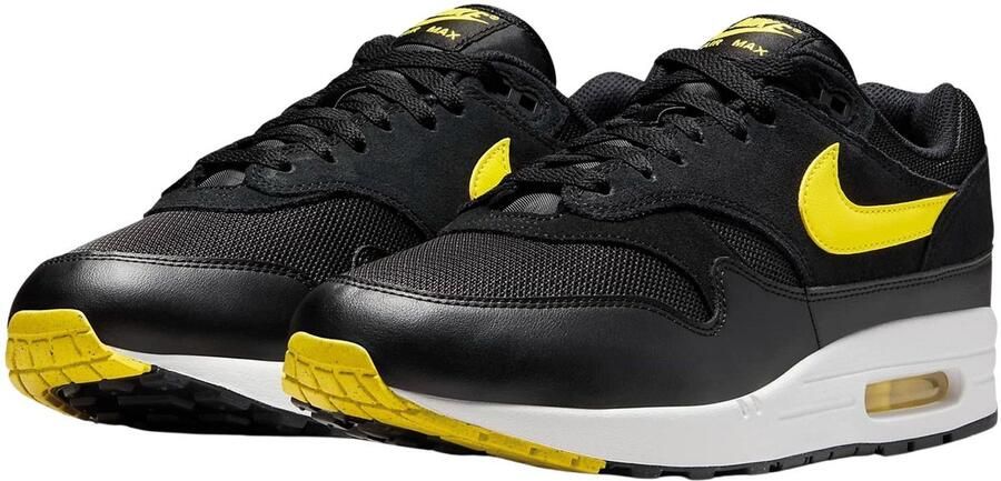 Nike Air Max 1 Essential Zwart Summit White Opti Yellow Zwart Wit Air Max Lifestyle Heren Sneakers voor Mannen