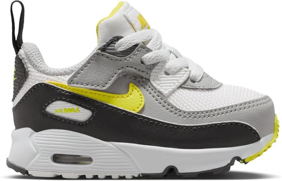 Nike Air Max 90 EasyOn Off White Sonic Yellow Dark Smoke Grey Wit Geel Air Max Lifestyle Kinder Sneakers voor en