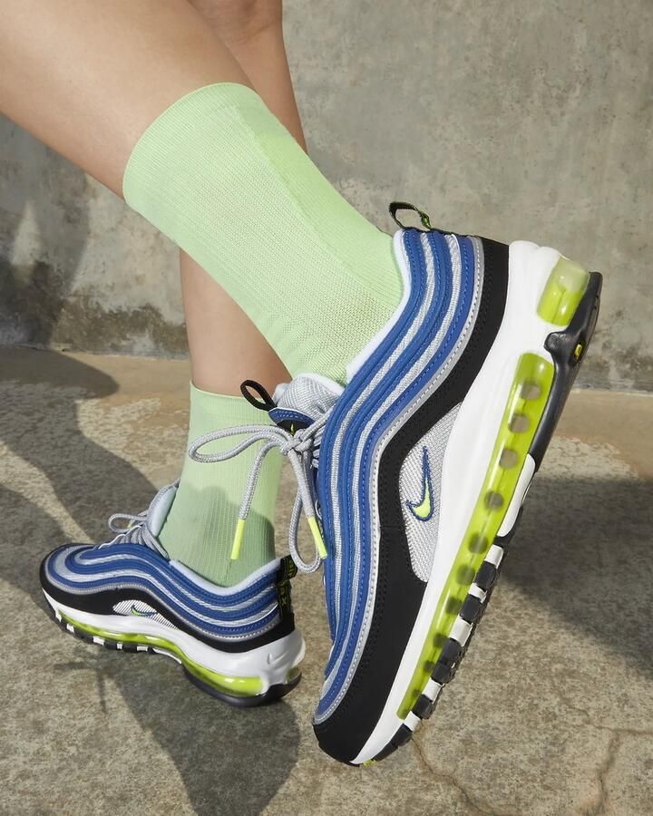 Nike Air Max 97 OG Sneakers Unisex Atlantic Blue Metallic Silver Zwart Voltage Yellow - Foto 2