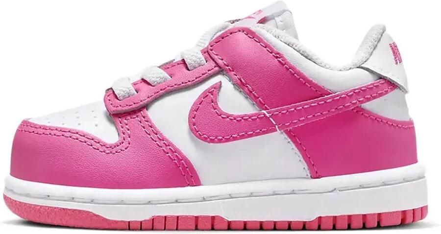 Nike Dunk Low Wit Roze Laser Fuchsia Wit Roze Dunk Lifestyle Kinder Sneakers voor en