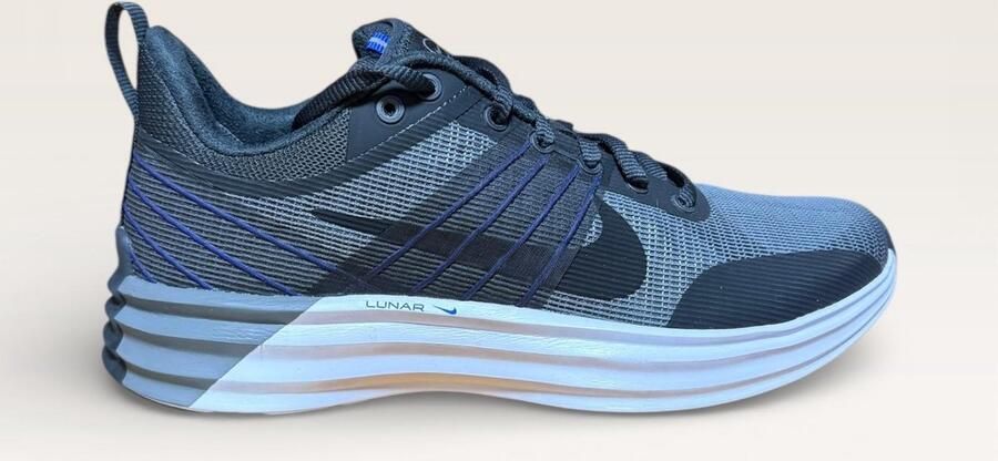 Nike Lunar Foam Sneakers Mannen Zwart Wit Blauw