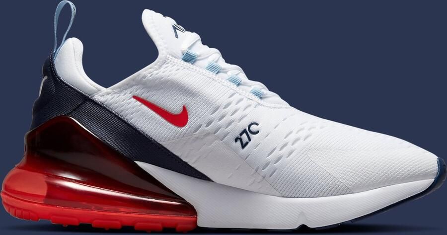 Nike Air Max 270 White Midnight Navy Psychic Blue Chile Red - Foto 2