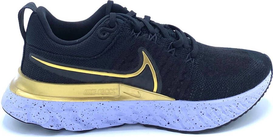 Nike React Infinity Run Flyknit 2 Hardloopschoenen voor dames(straat) Black Ghost Dark Smoke Grey Metallic Gold Dames