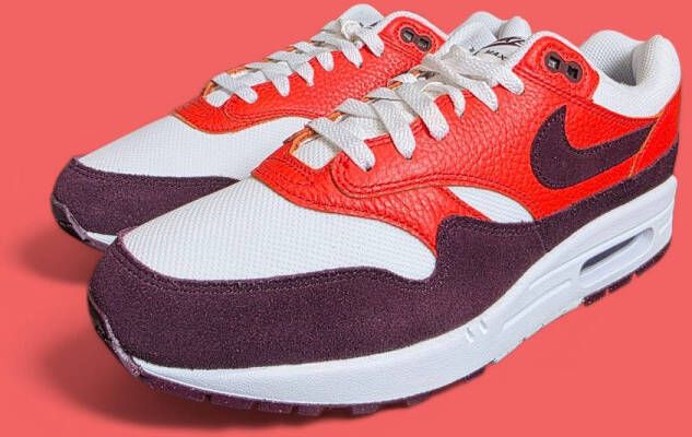 Nike Herenschoenen Air Max 1 Summit White Picante Red Burgundy Crush- Heren Summit White Picante Red Burgundy Crush
