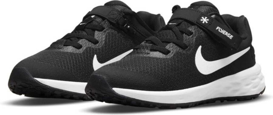 Nike Revolution 6 Flyease PS Hardloopschoenen Black White Dk Smoke Grey Kinderen