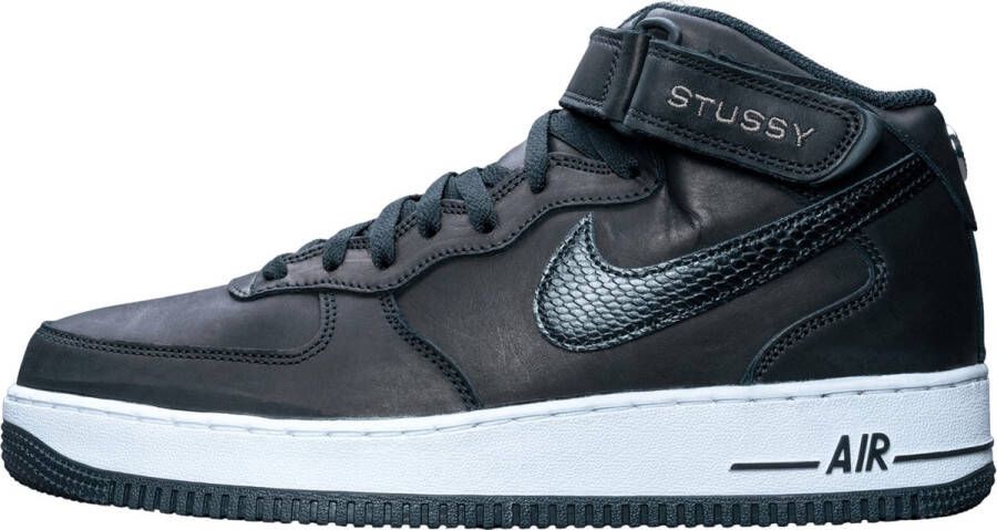 Nike Air Force 1 Mid SP Stussy Heren Sneakers Sportschoenen Schoenen Leer Zwart DJ7840 - Foto 4