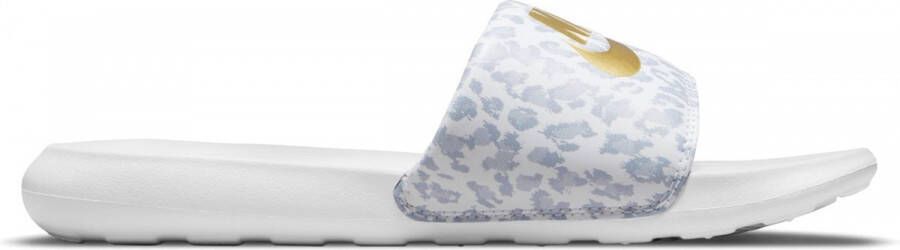 Nike Victori One Slipper met print voor dames White Wolf Grey Pure Platinum Metallic Gold Dames