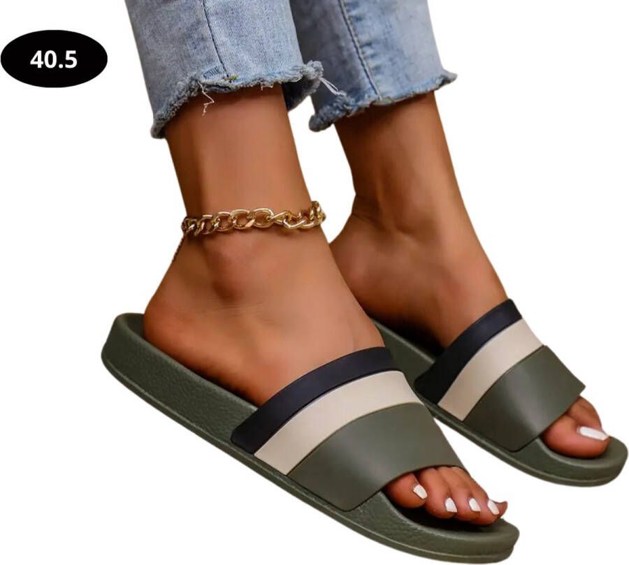 Nivard Badslippers Dames Comfortabel Flip Flops Sauna Zomer Donkergroen