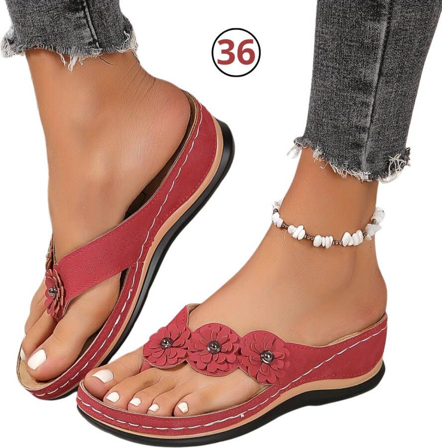 Nivard Comfortabele Slippers Badslippers Teenslippers Anti-Slip Slides Flip Flops Stevig Voetbed Rood