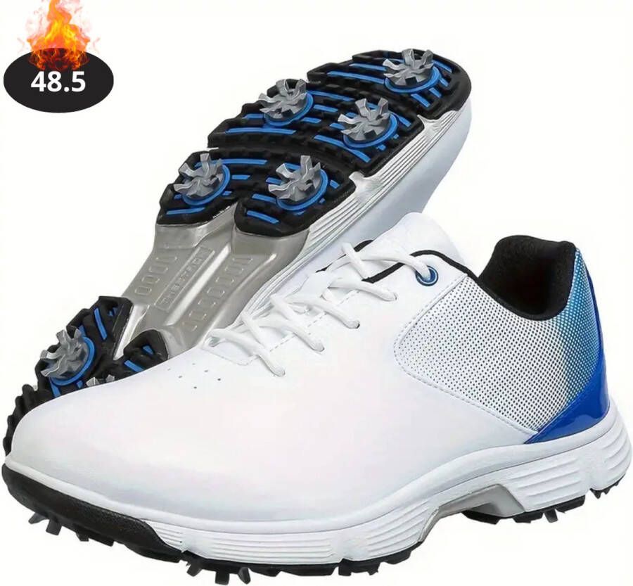 Nivard Golfschoenen Heren Golfkleding Golfschoenen Antislip Waterdicht Golfen Met Spikes Wit Blauw
