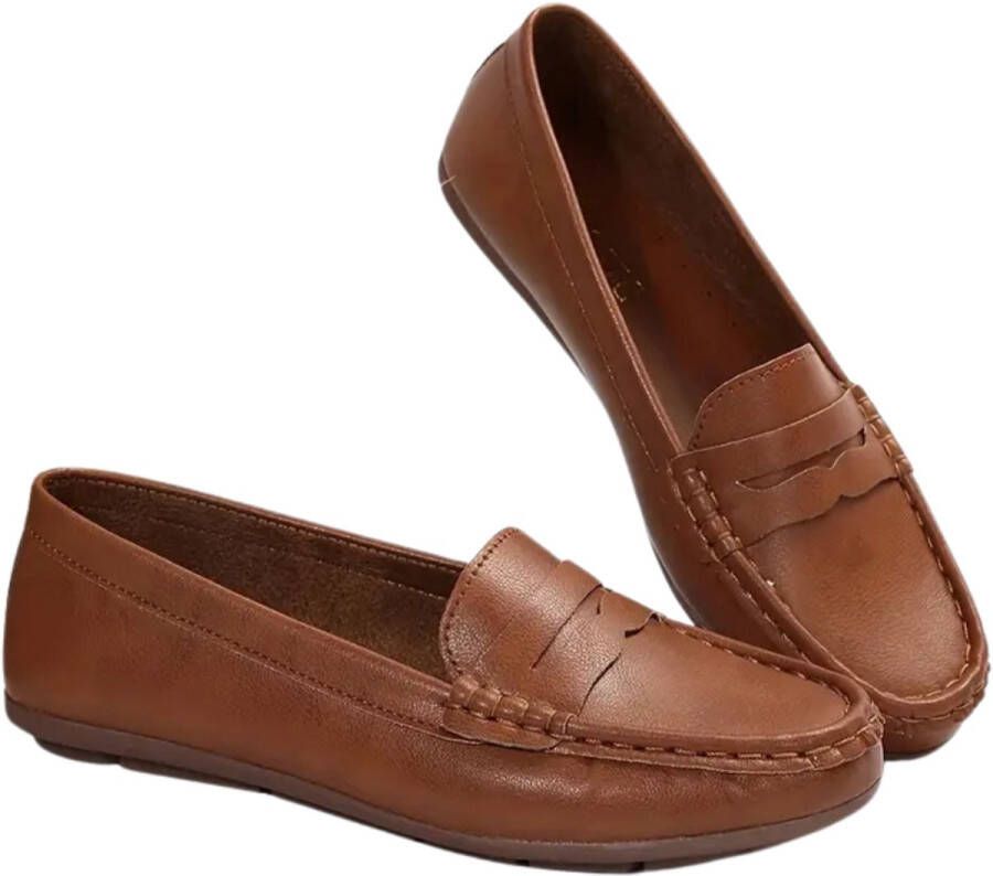 Nivard Loafers Dames Met Hak Damesschoenen Instappers Bruin