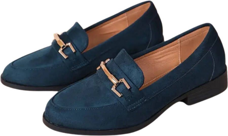 Nivard Loafers Dames Met Hak Damesschoenen Instappers Marineblauw
