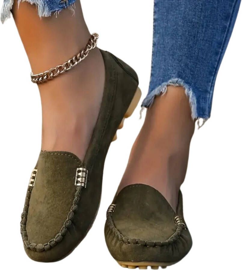 Nivard Loafers Dames Met Hak Damesschoenen Instappers Olijfgroen