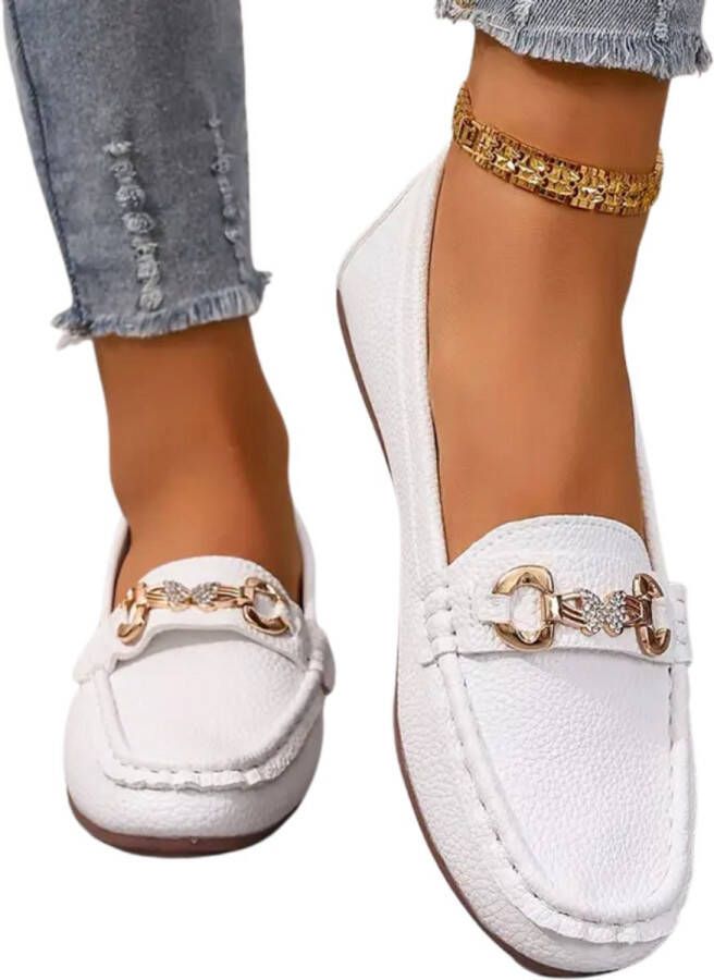 Nivard Loafers Dames Met Hak Damesschoenen Instappers Wit