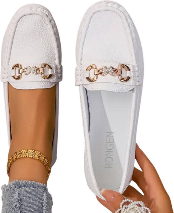 Nivard Loafers Dames Met Hak Damesschoenen Instappers Wit