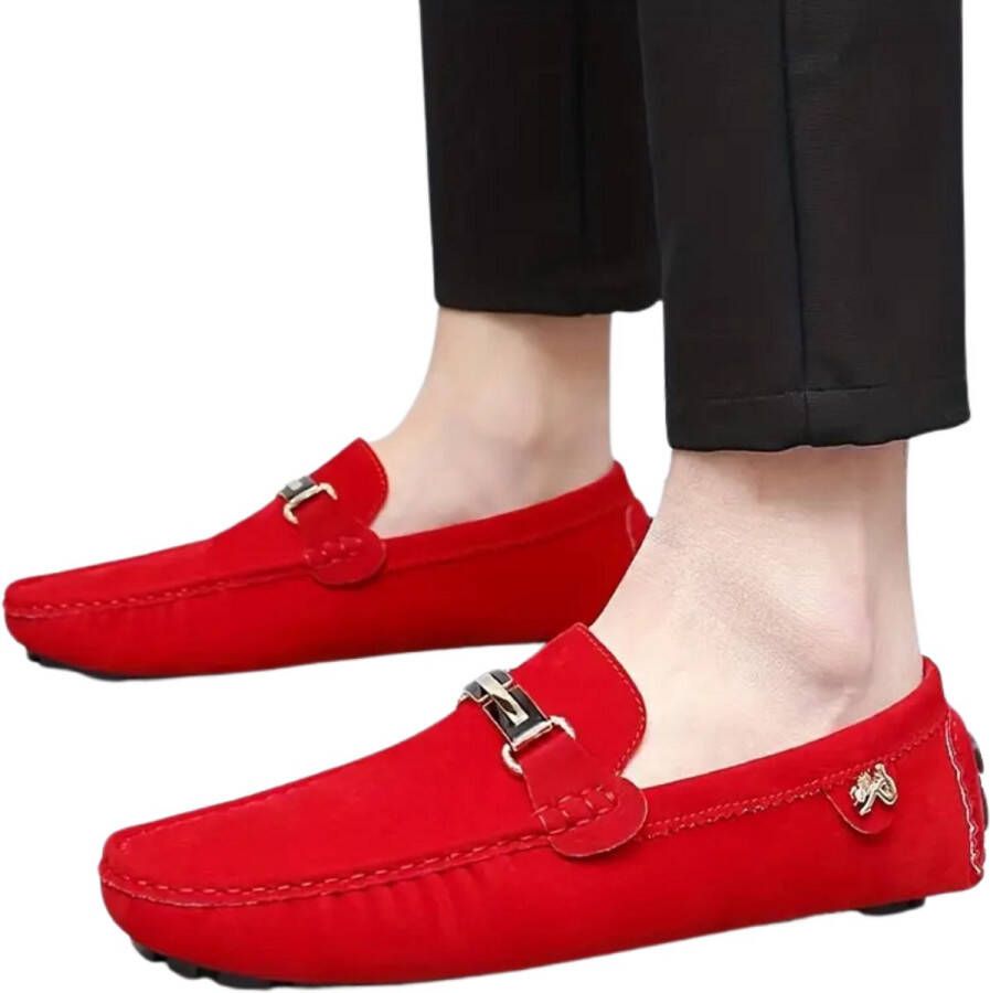 Nivard Loafers Heren Met Hak Herenschoenen Instappers Rood
