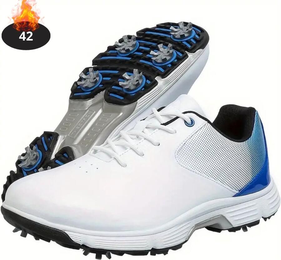 Nivard Golfschoenen Heren Golfkleding Golfschoenen Antislip Waterdicht Golfen Met Spikes Wit Blauw
