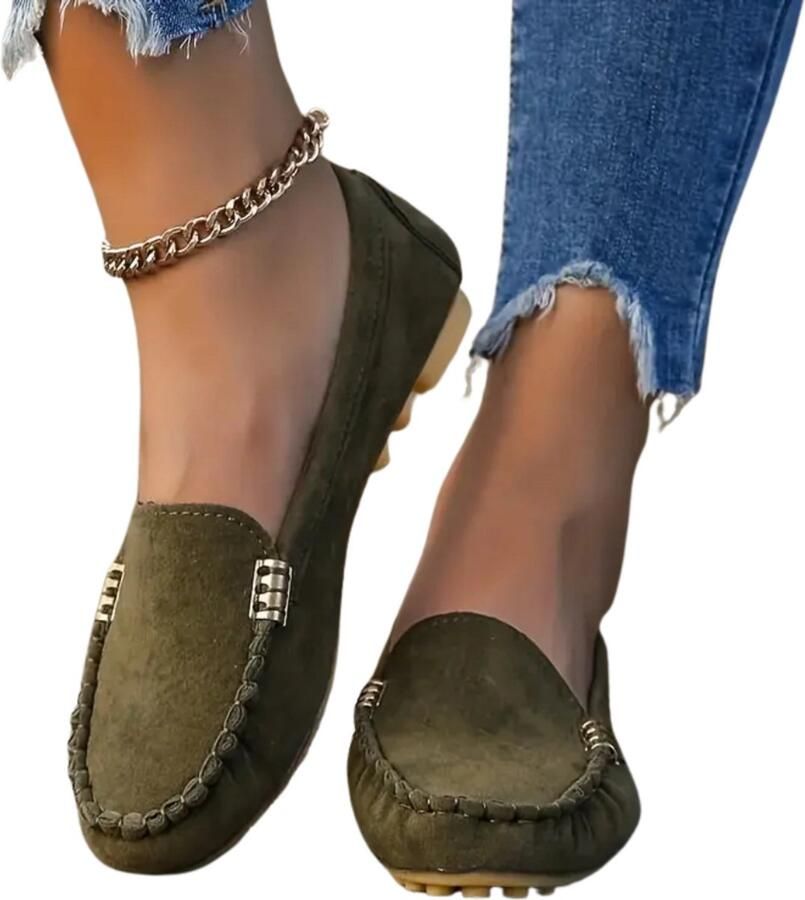 Bovista Loafers Dames Met Hak Damesschoenen Instappers Olijfgroen