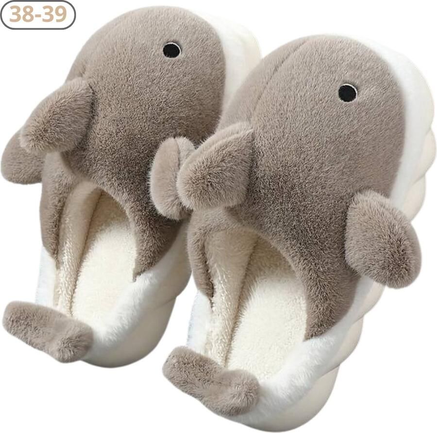 Nivard Pantoffels Sloffen Slippers Warme Pantoffels Pluche En 38 Haai Licht Bruin