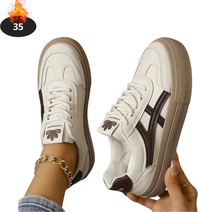 Livano Schoenen Dames Sneakers Comfortabel Casual Volwassen Wit Bruin