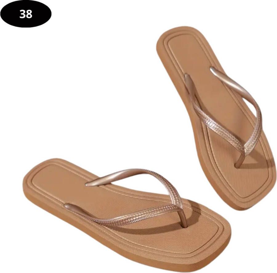 Nivard Slippers Dames Teenslippers Flip Flops Comfortabel Zomer Lichtbruin