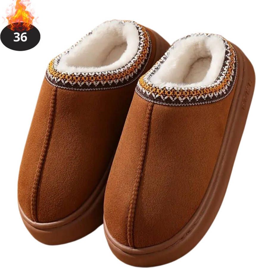 Nivard Warme Pantoffels Sloffen Slippers Dames Heren Pluche Kameel