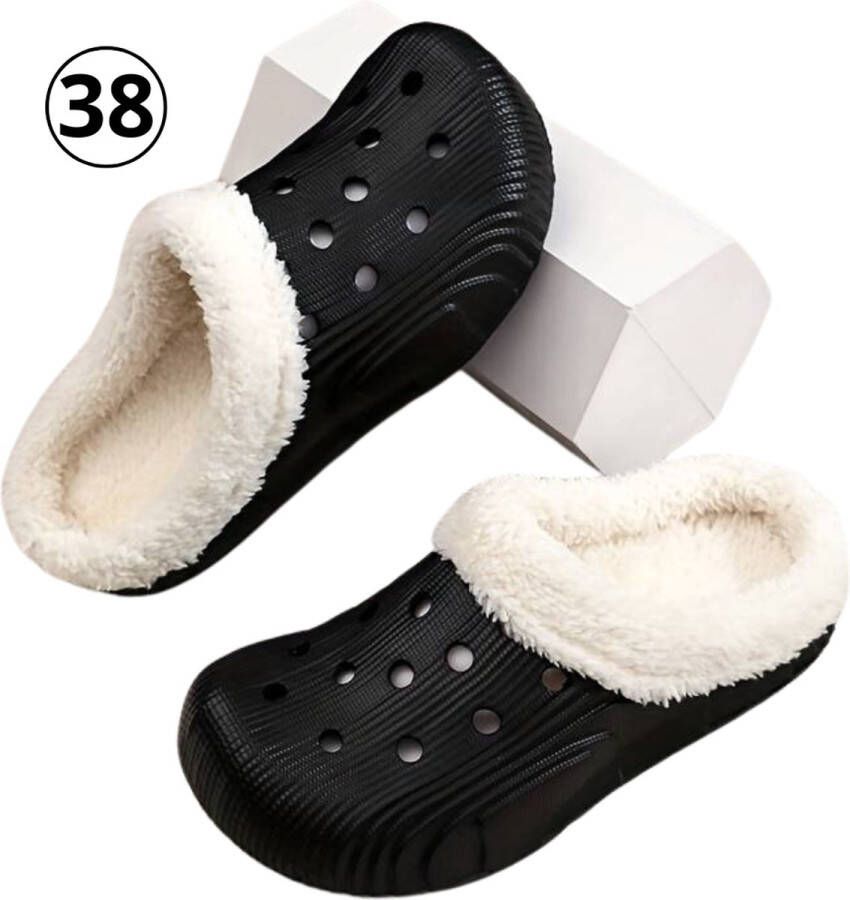 Nivard Warme Pantoffels Sloffen Slippers Pluche Zwart