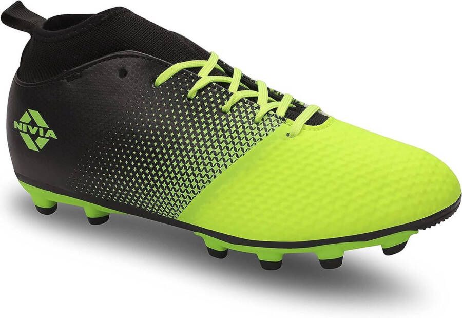 Nivia Ashtang voetbalschoenen voor heren en jongens (zwart groen Kunstleer Waterbestendig Comfortabele noppenschoenen Lichtgewicht Superieure stabiliteit Balcontrole en tackelen Ideaal voor harde en grasachtige oppervlakken