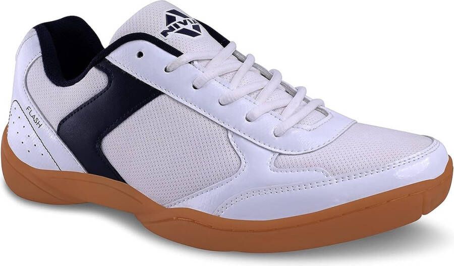 Nivia Flash Badmintonschoenen Heren (Wit Blauw 43 EU) Padel Schoenen Heren Sportschoenen Heren Basketbal Schoenen Non-Marking Zool Lichtgewicht & Ademend Voor Badminton Squash Tafeltennis & Volleybal