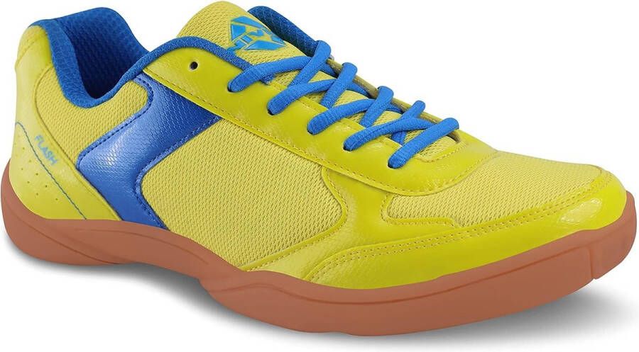Nivia Flash badmintonschoenen (geel asterblauw 9 VK 10 VS 43 EU) Voor mannen en jongens Niet-markerende ronde zool Bovenwerk van synthetisch leer van PVC met mesh