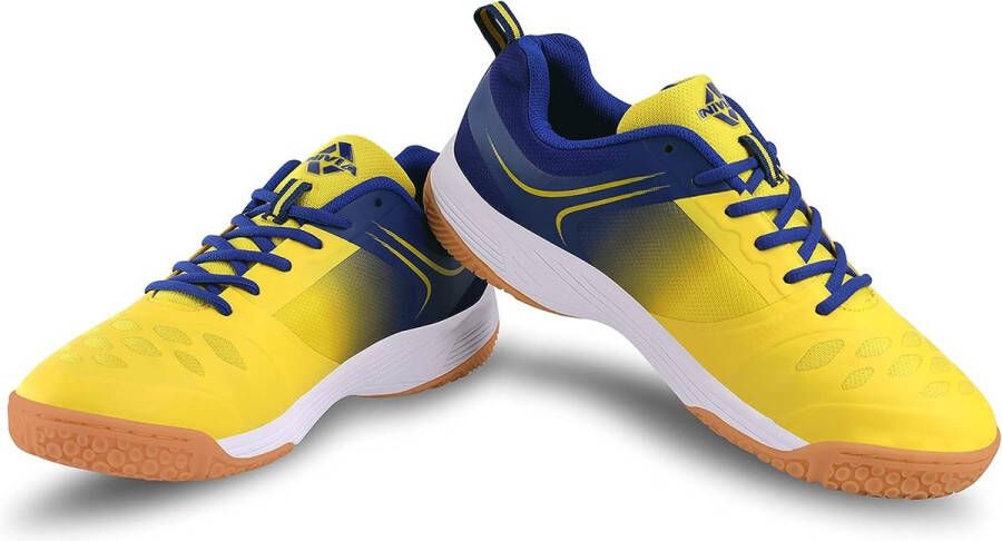 Nivia HY-Court 2.0 Badminton Shoe for Men (Yellow Blue 8 9 42 EU) Material-Mesh Badminton Volleyball Squash Table Tennis Paddle Non Marking Round Sole Lightweight Superior Stability Breathable
