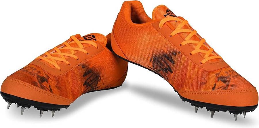 Nivia Zion-1 Running Spikes Schoenen Oranje 6 39 EU Materiaal: Mesh Voor mannen en jongens Lichtgewicht Flexibel en Duurzaam Superieure Stabiliteit Gesublimeerd Mesh Betere Pasvorm en Comfort