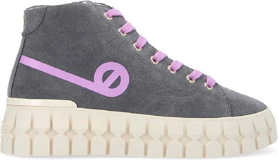 No Name Play Halfgrijze leren schoenen in vintage stijl met knoopsluitingen