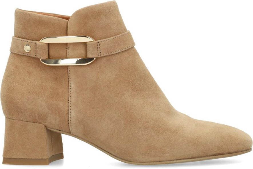 No Stress Dames Beige suède enkellaarsjes met hak