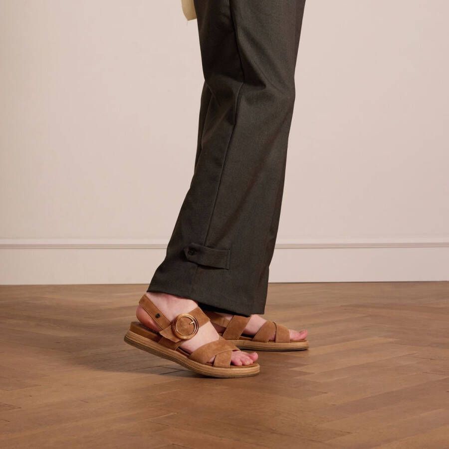 No Stress Dames PRE ORDER Beige leren plateau sandalen met gesp