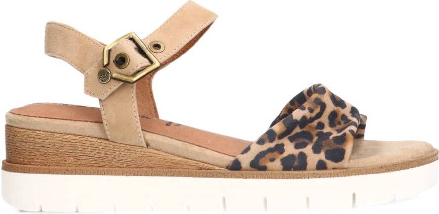 No Stress Dames Beige suède sandalen met leopard details