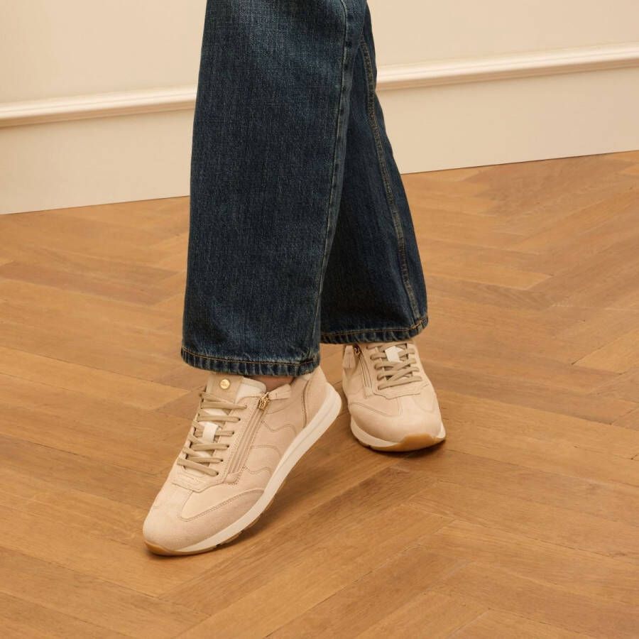 No Stress Dames Beige suède sneakers met rits