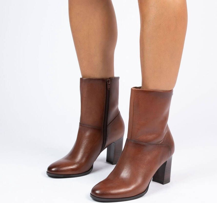 No Stress Dames Bruine leren enkellaarsjes met hak