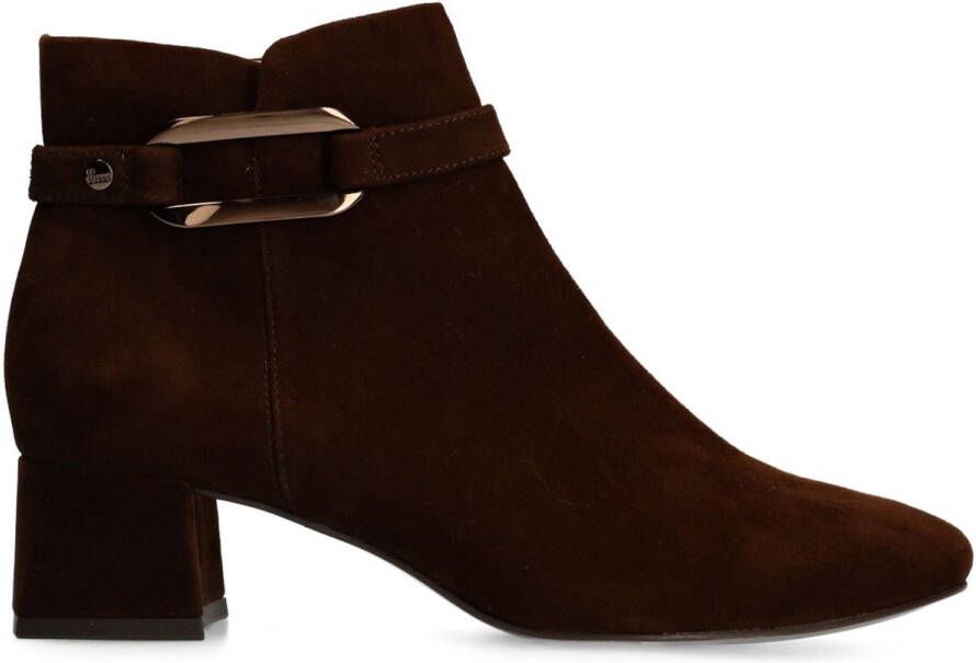 No Stress Dames Bruine suède enkellaarsjes met hak