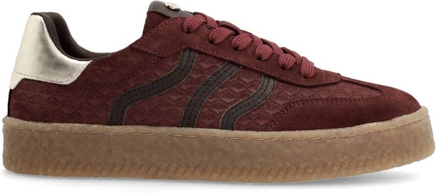 No Stress Dames Burgundy leren sneakers met suède details